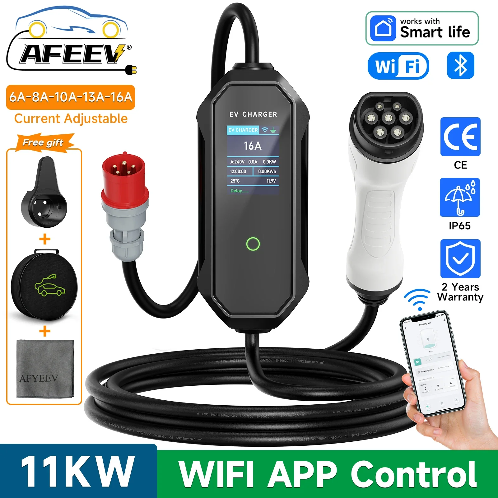 Type 2 Portable Ev Charger 11Kw Cee - AFEEV Type 2 Draagbare EV-oplader 11KW