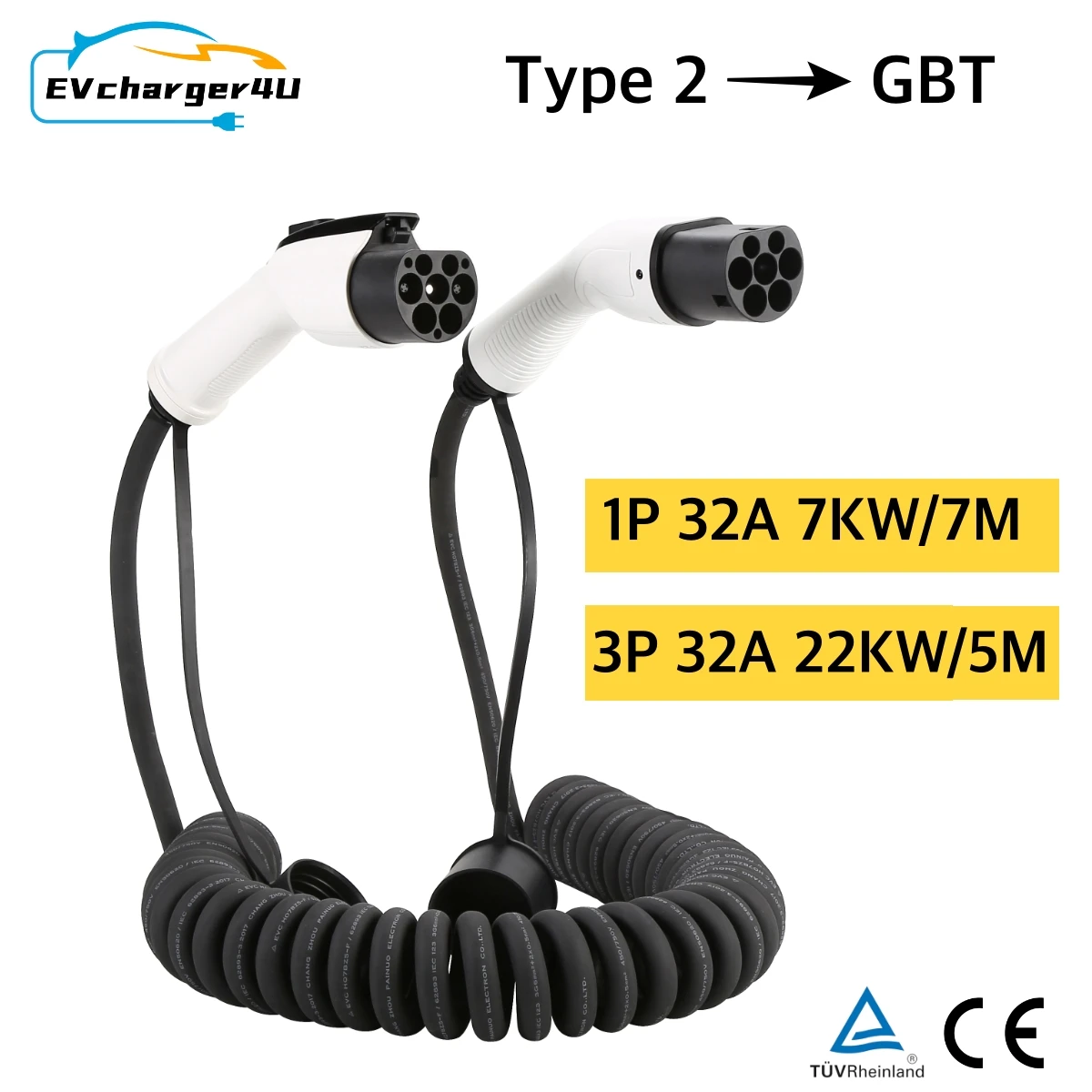 EVcharger4U 5 M/7 M Spiraal EV - Ev Charger Type 2 22Kw 32A 3 Phase recensie en prijs